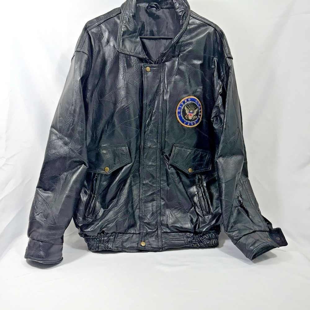 Vintage Men's Black Leather United States NAVY BOMBER Jacket Size XL‎